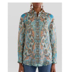 NWOT Etro turquoise ramie paisely shirt eu sz 48